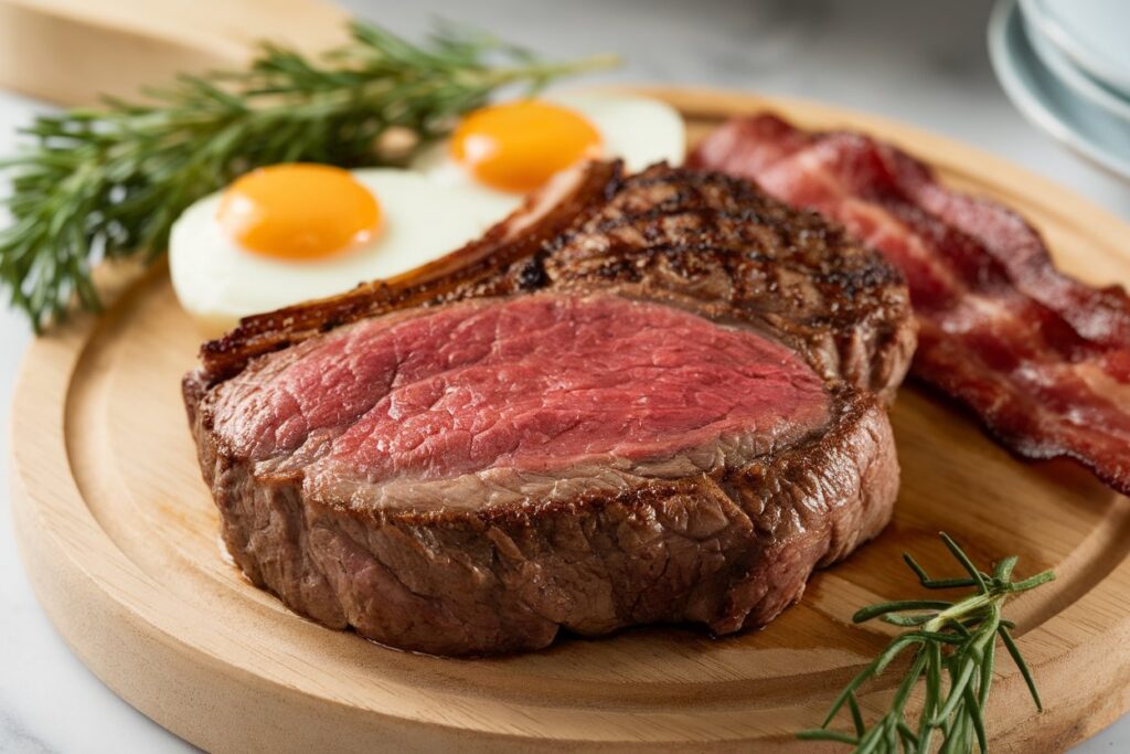 cooked medium-rare ribeye steak
